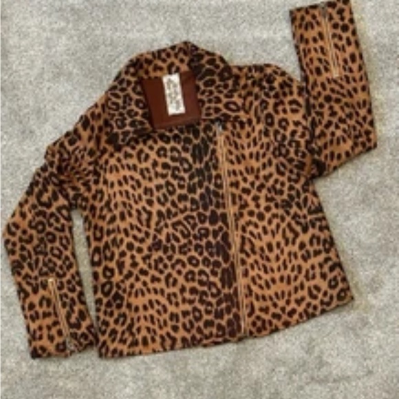 Sadie & Sage Jacket Leopard Moto Biker Brown Chic Blazer Zip Women Size S - Picture 1 of 12